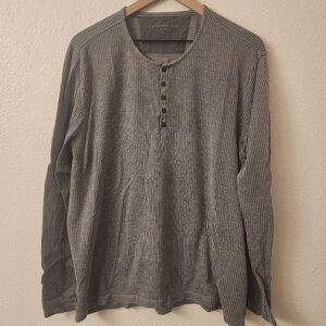 John Varvatos 100% Cotton Striped Gray Henley Shirt Mens Size XL